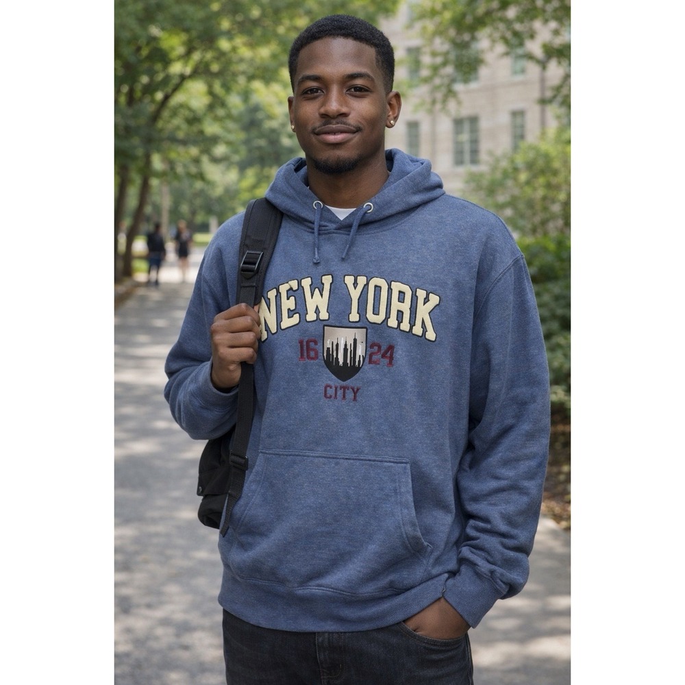 New York Popular  Men's Hoodie Medium Blue Sweatshirt